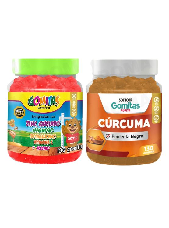 PACK 2 GOMITAS ZINC QUELADO NIÑOS + GOMITAS CÚRCUMA 260 UND - 1