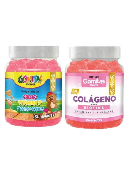 PACK 2 GOMITAS CALCIO NIÑOS 130UND + COLAGENO ADULTOS 130UND - 1