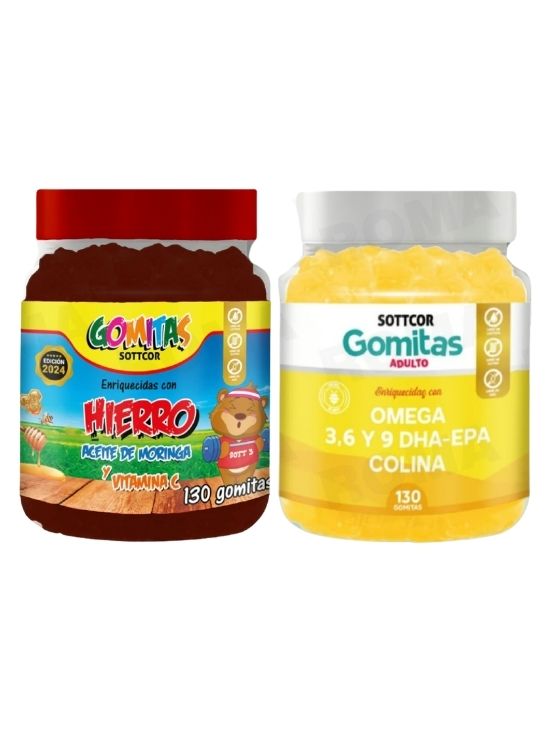 PACK 2 GOMITAS HIERRO NIÑOS + OMEGA 3 ADULTO 260 UND - 1