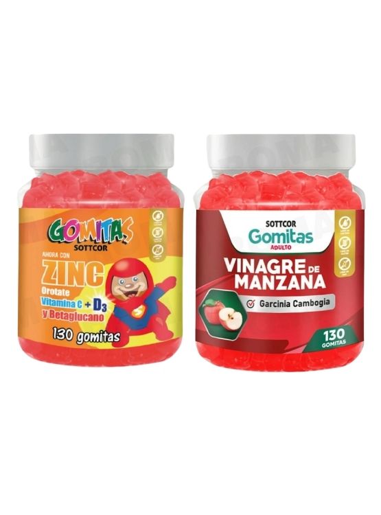 PACK 2 GOMITAS ZINC OROTATE NIÑOS 130UND + GOMITAS VINAGRE DE MANZANA 130UND - 1