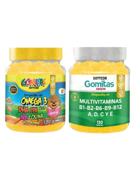 PACK 2 GOMITAS OMEGA 3 NIÑOS + MULTIVITAMINAS ADULTOS 260 UND - 1