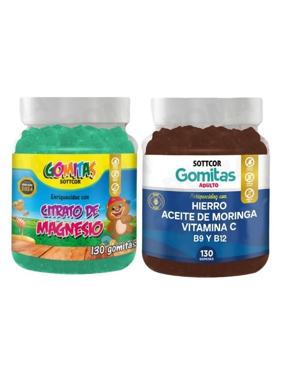 PACK 2 GOMITAS CITRATO DE MAGNESIO NIÑOS + HIERRO ADULTOS 260 UND - 1