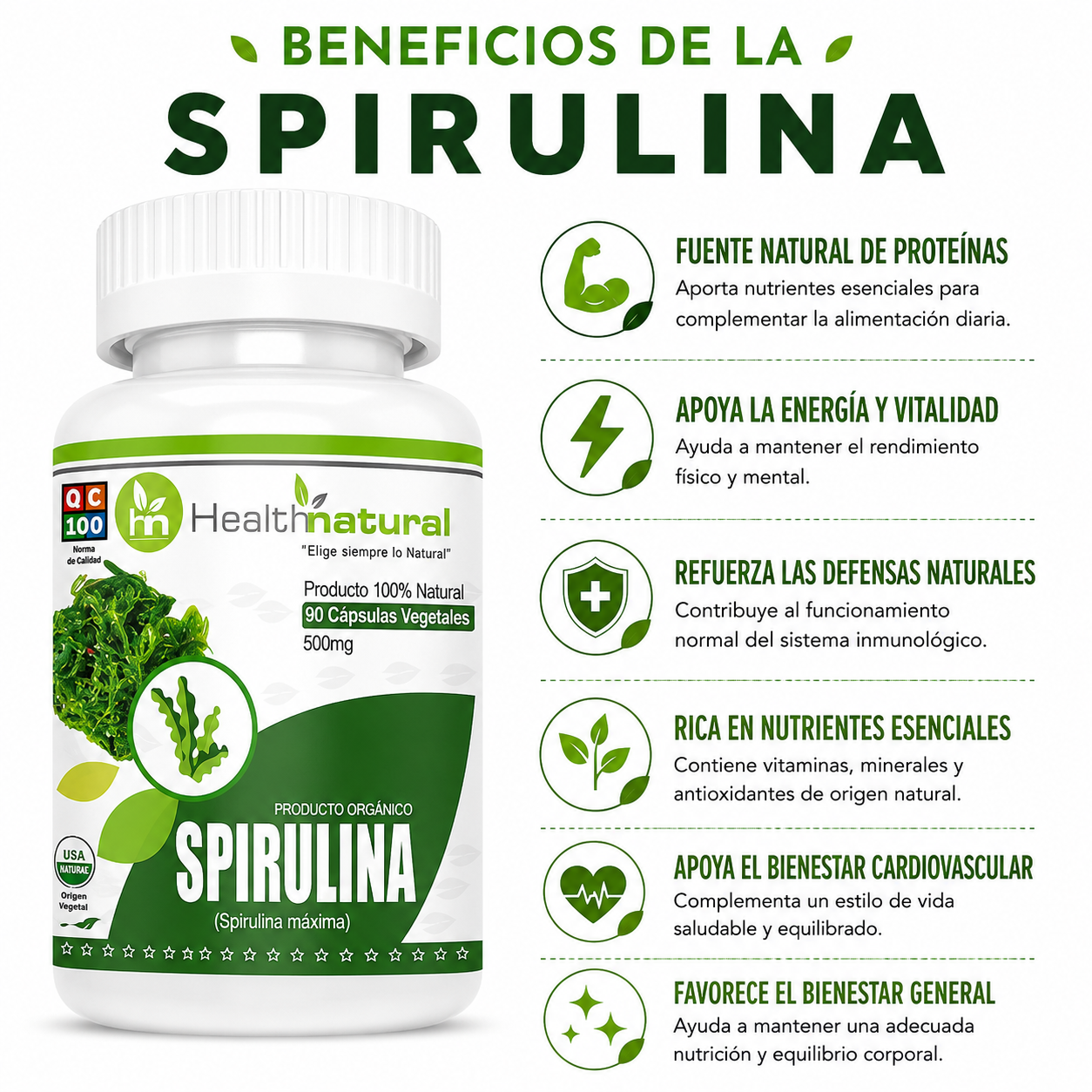 PACK 3 SPIRULINA HEALTHNATURAL 1500MG - 2