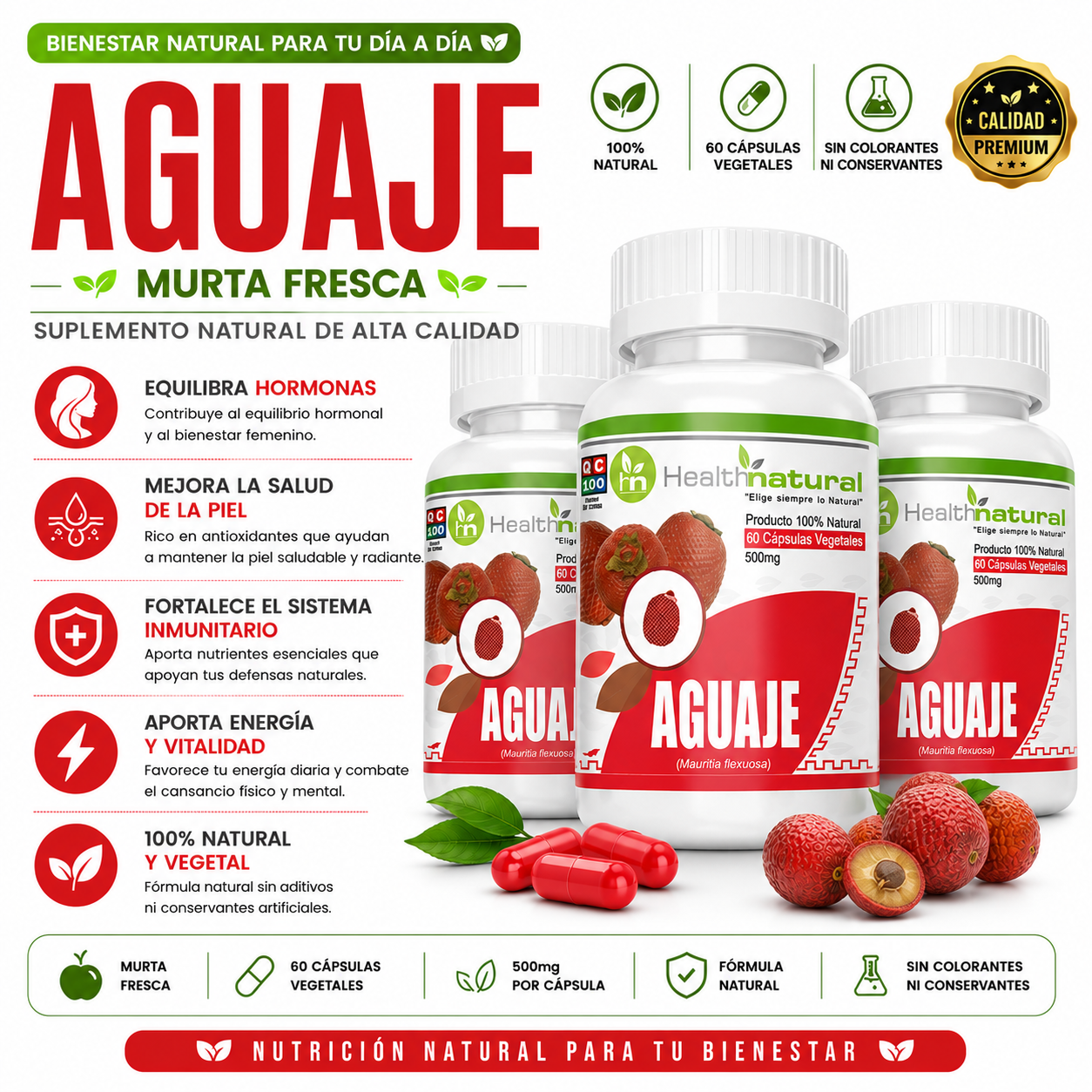 PACK 3 AGUAJE HEALTHNATURAL 1500MG - 1