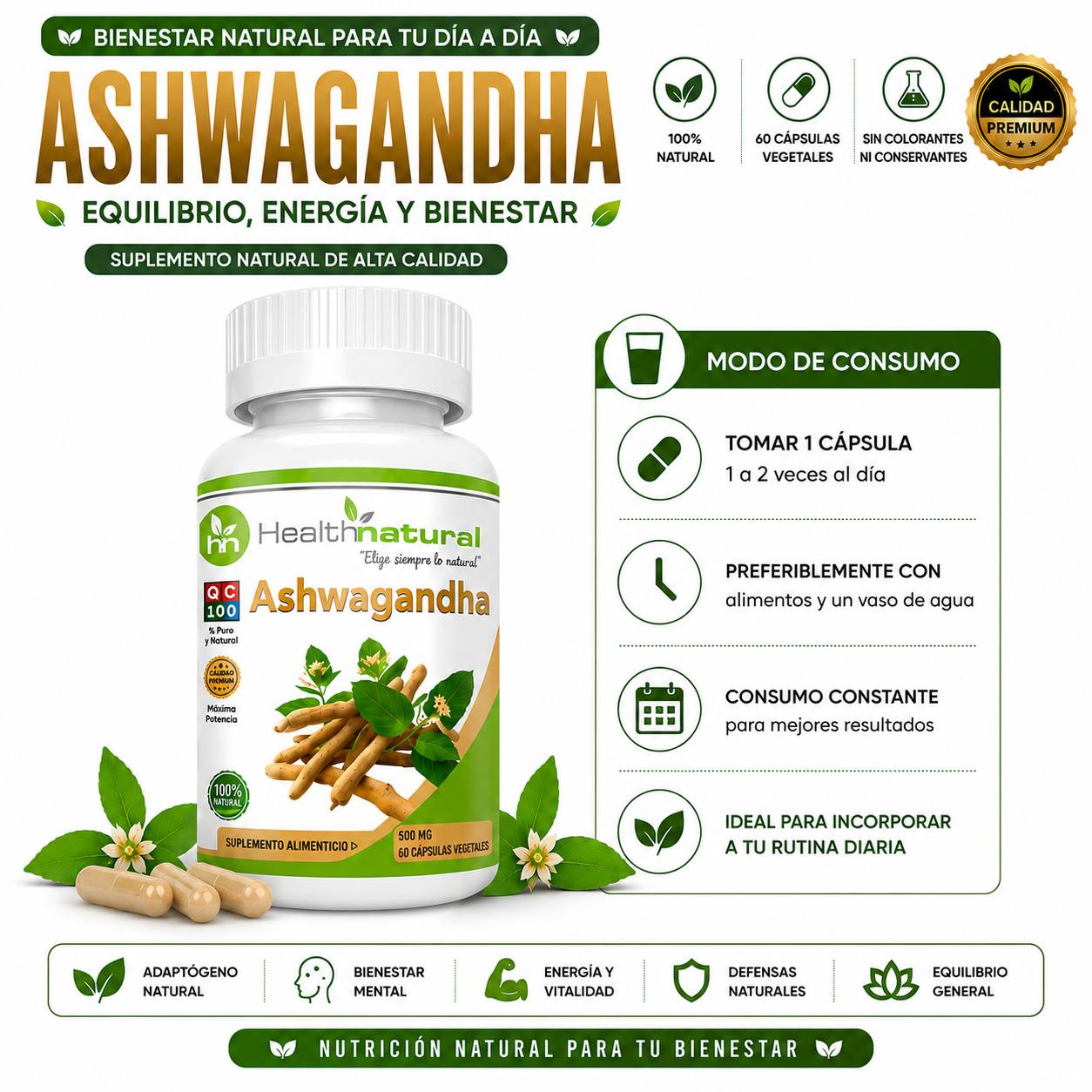 PACK 2 ASHWAGANDHA HEALTHNATURAL 1000MG - 3