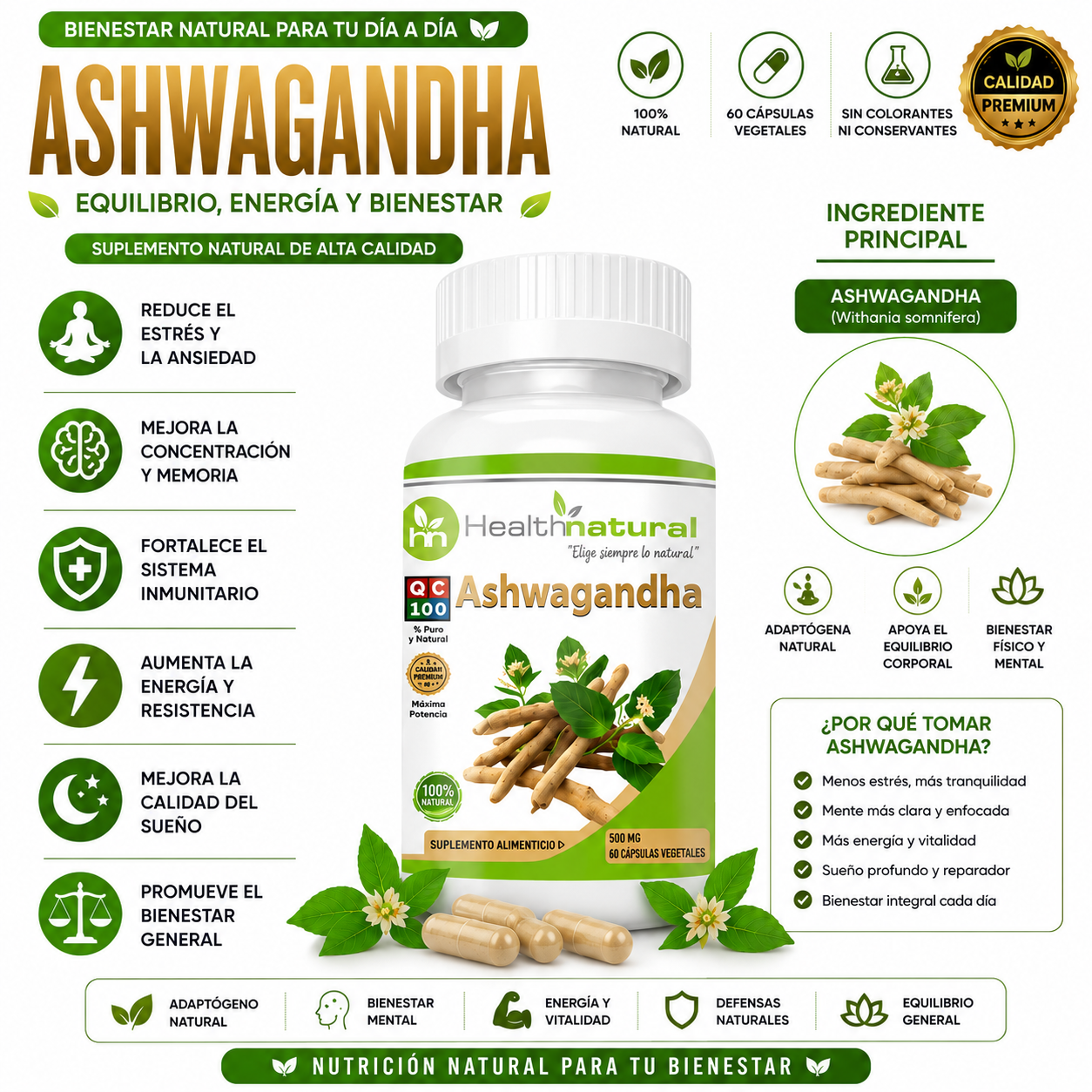 ASHWAGANDHA HEALTHNATURAL 500MG - 1
