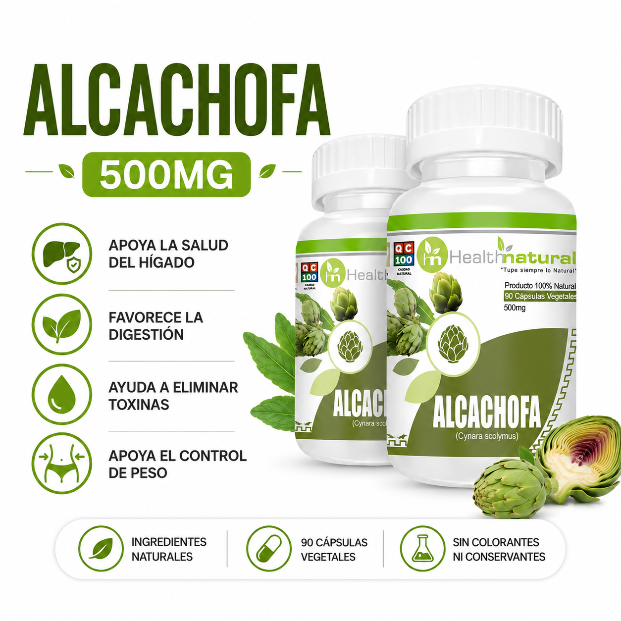 PACK 2 ALCACHOFA HEALTHNATURAL 1000MG - 1