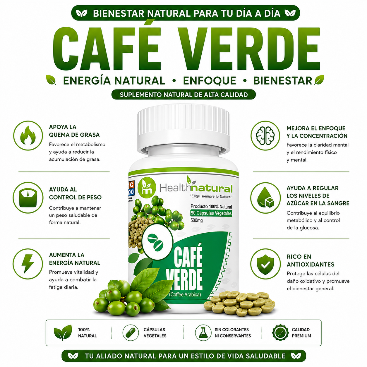 CAFÉ VERDE HEALTHNATURAL 500MG - 1