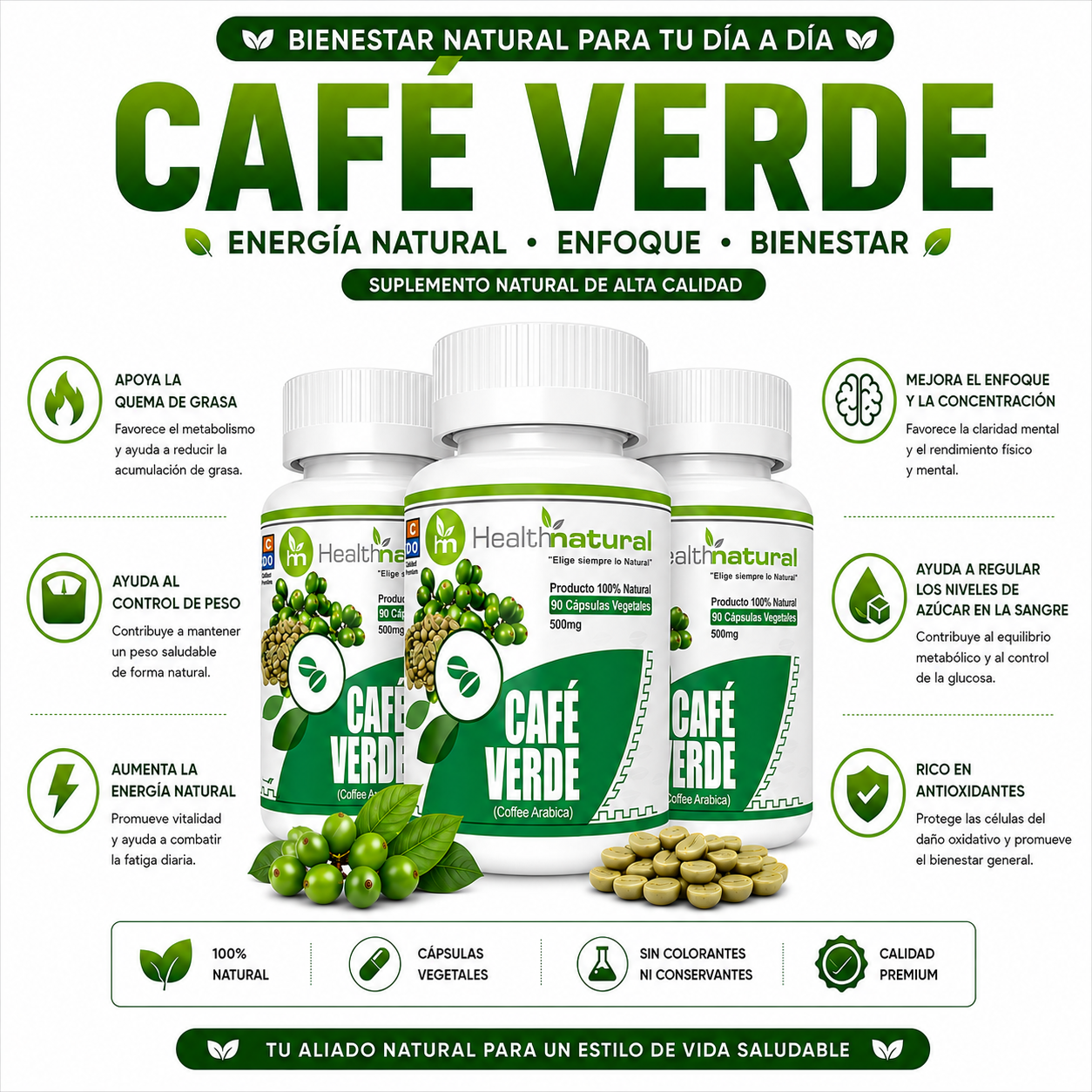 PACK 3 CAFÉ VERDE HEALTHNATURAL 1500MG - 1