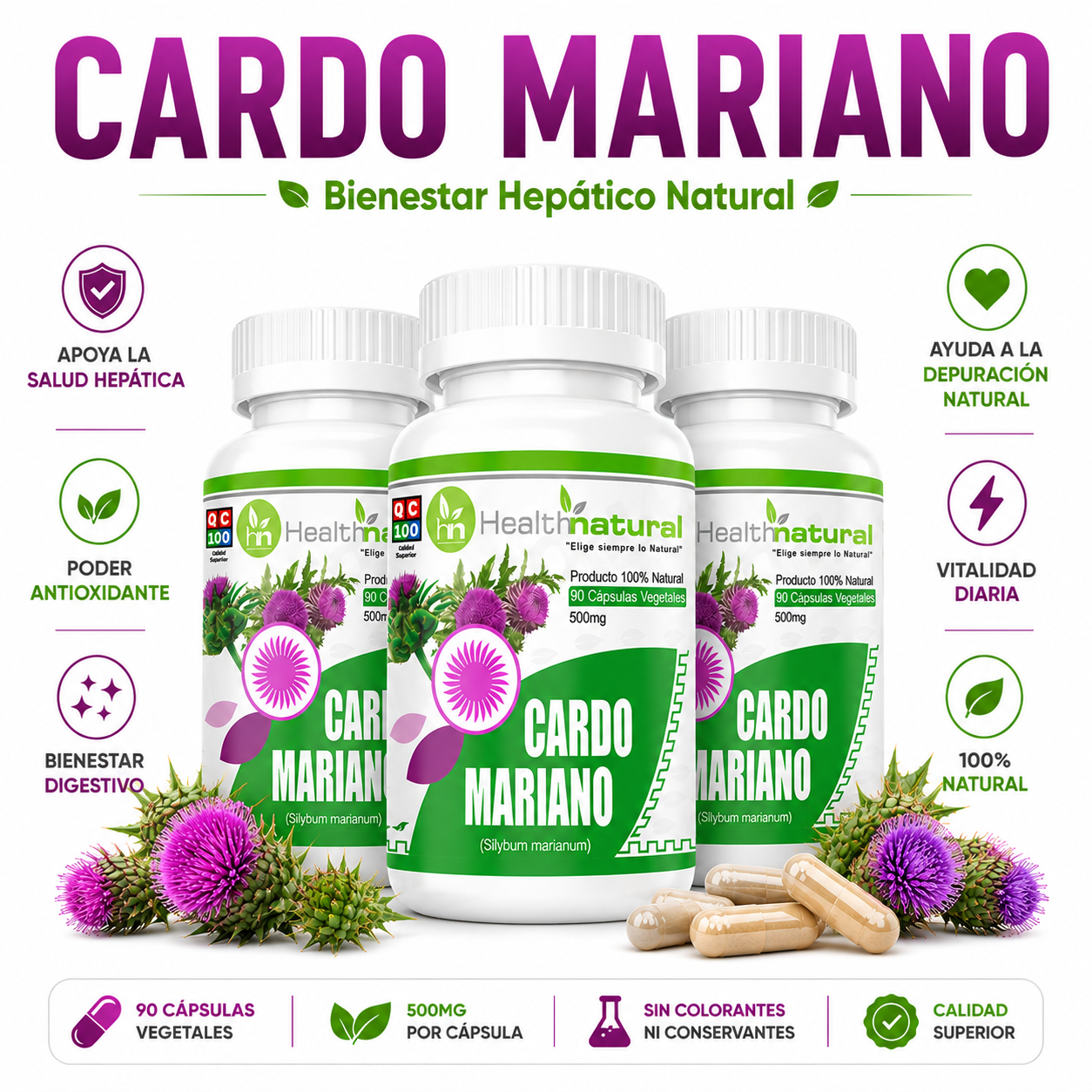PACK 3 CARDO MARIANO HEALTHNATURAL 1500MG - 1