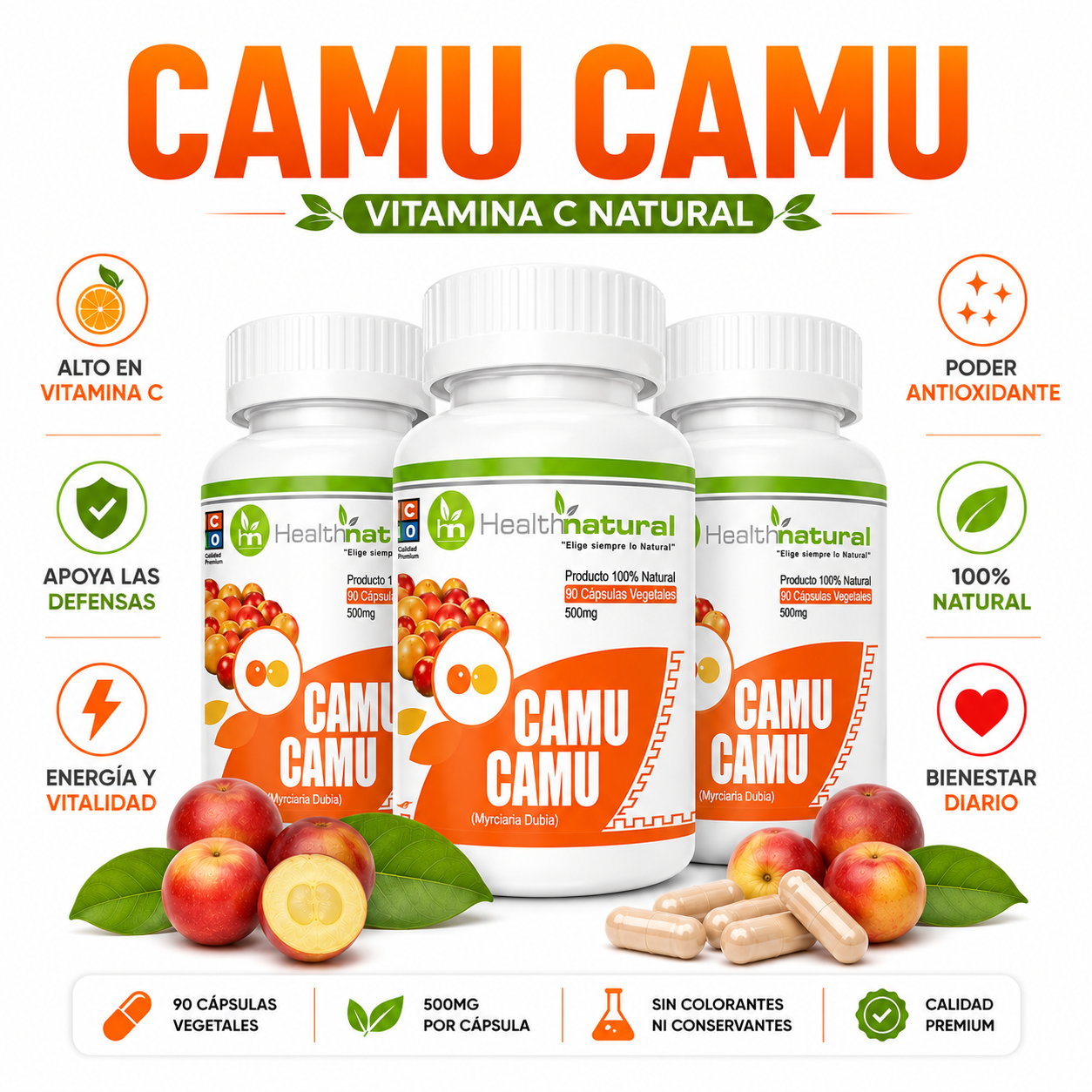 PACK 3 CAMU CAMU HEALTHNATURAL 1500MG - 1