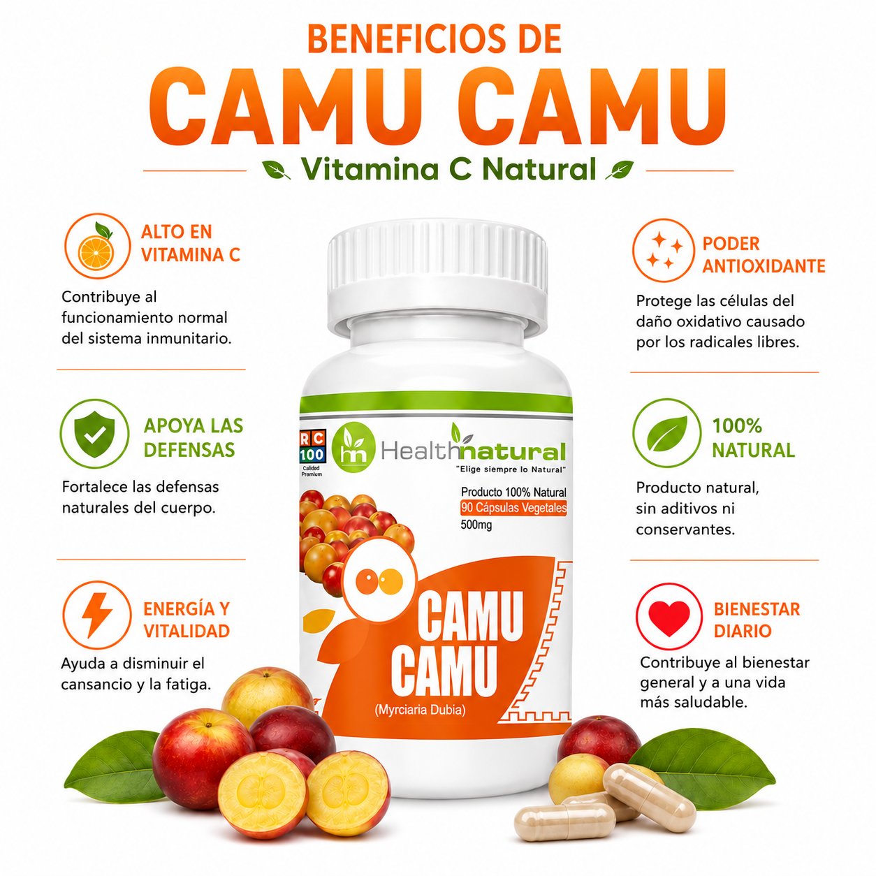PACK 3 CAMU CAMU HEALTHNATURAL 1500MG - 2