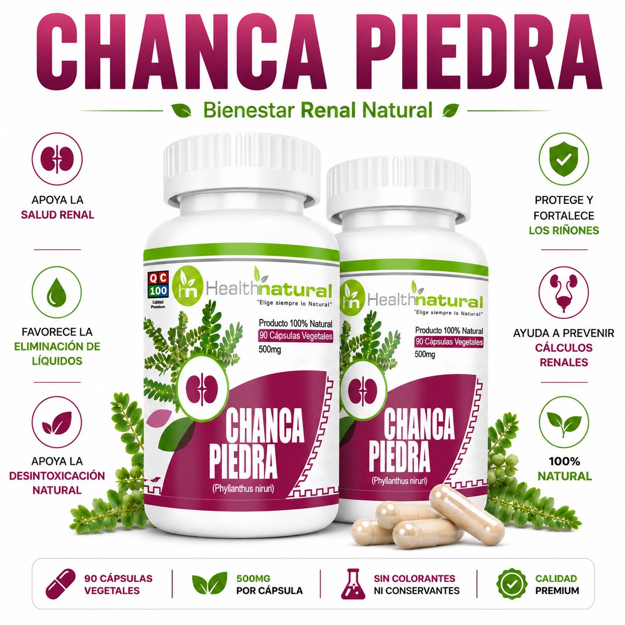 PACK 2 CHANCA PIEDRA HEALTHNATURAL 1000MG - 1