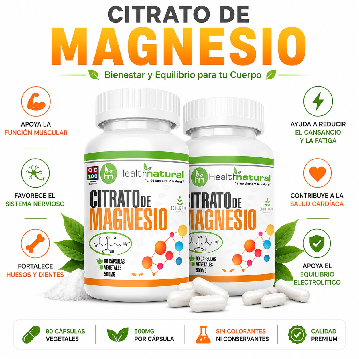 PACK 2 CITRATO DE MAGNESIO HEALTHNATURAL 1000MG - 1