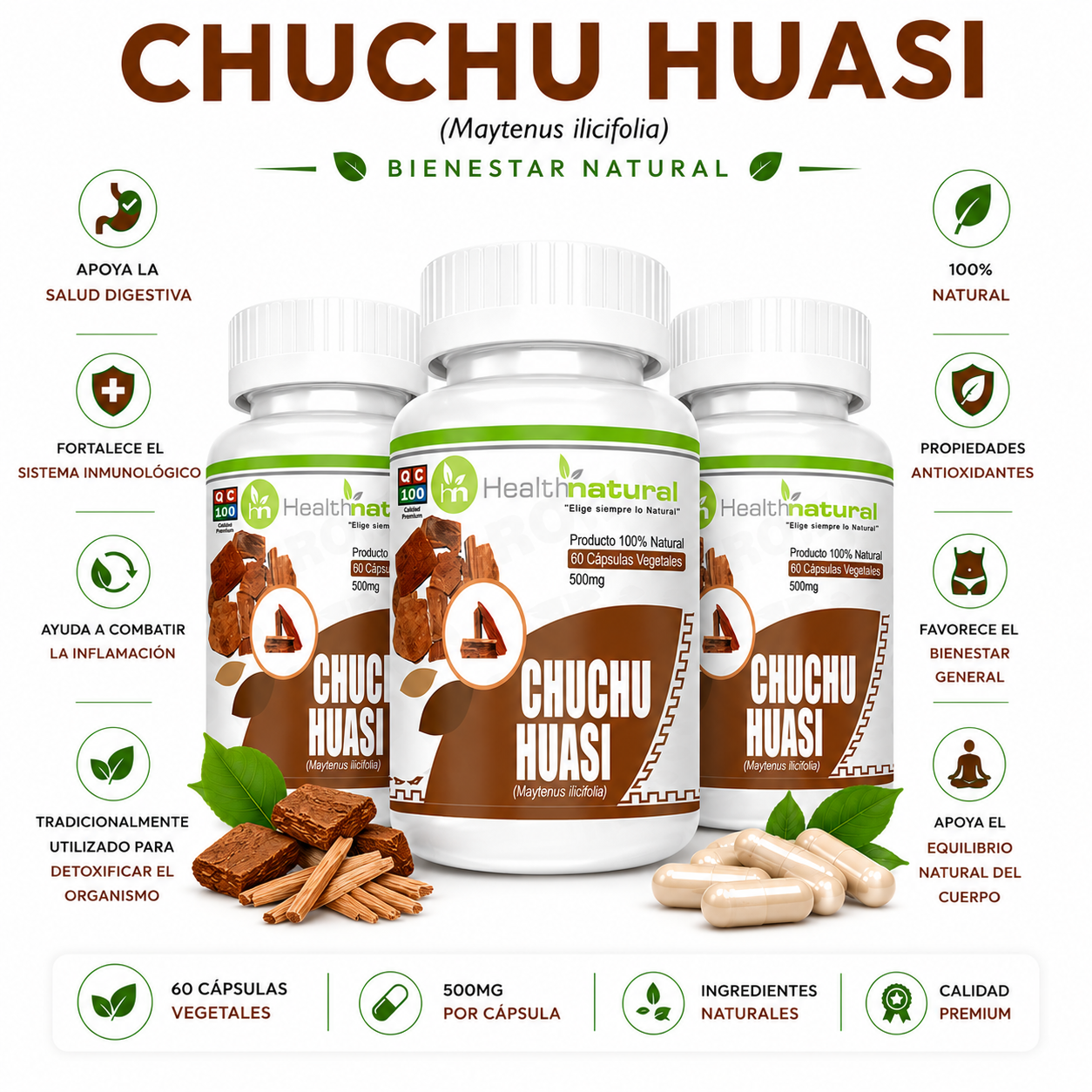 PACK 3 CHUCHUHUASI HEALTHNATURAL 1500MG - 1