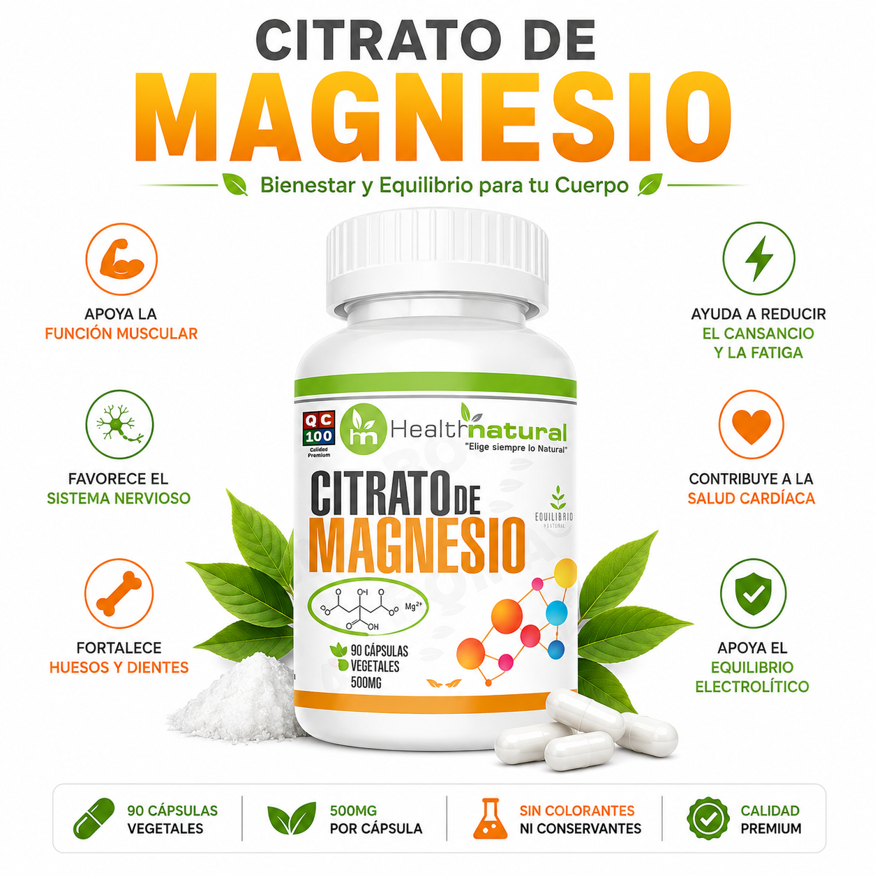 CITRATO DE MAGNESIO HEALTHNATURAL 500MG - 1