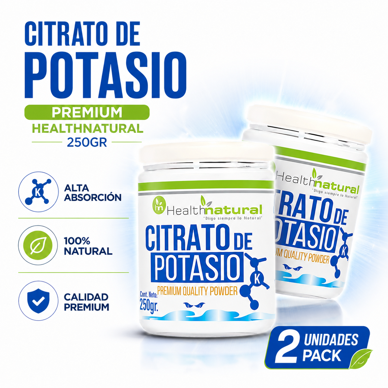 PACK 2 CITRATO DE POTASIO PREMIUM HEALTHNATURAL 500GR - 1
