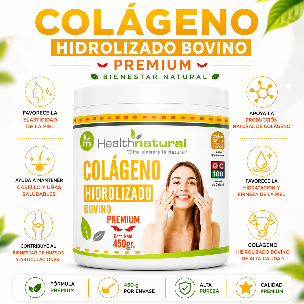 COLÁGENO HIDROLIZADO PREMIUM HEALTHNATURAL 450MG - 1
