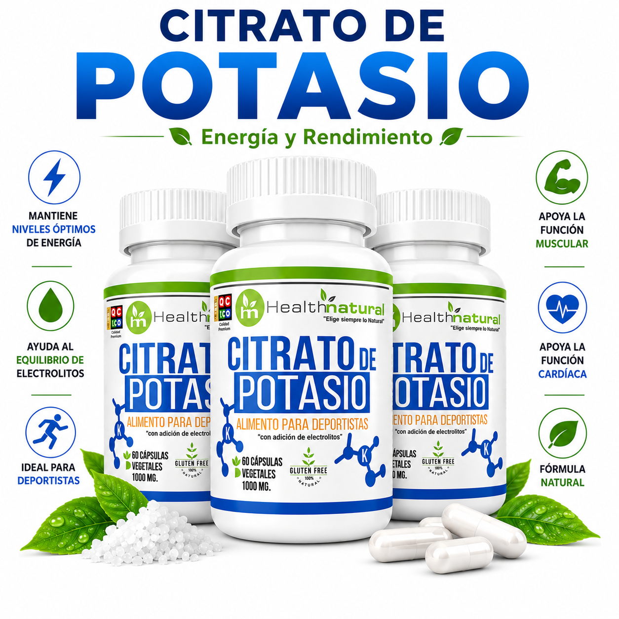 PACK 3 CITRATO DE POTASIO HEALTHNATURAL 3000MG - 1