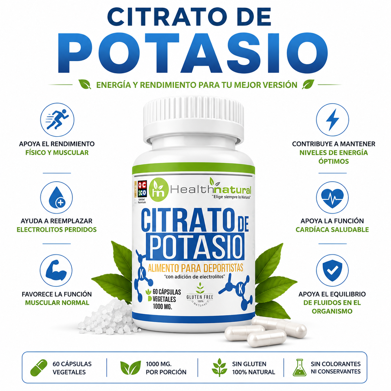 CITRATO DE POTASIO HEALTHNATURAL 1000MG - 1