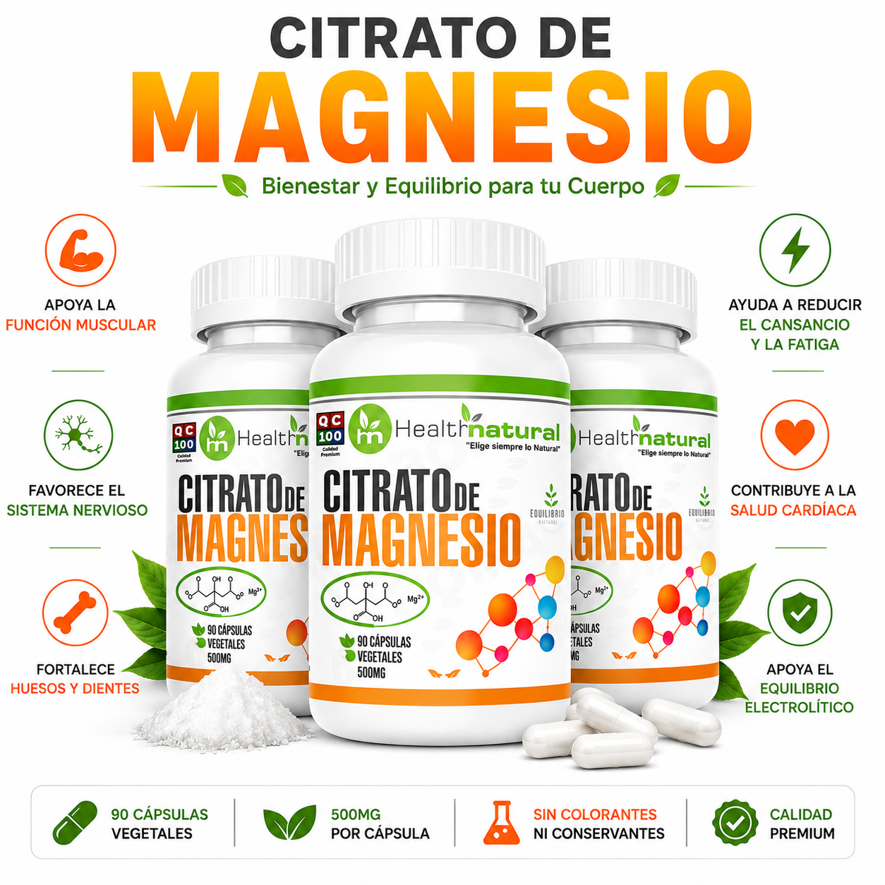 PACK 3 CITRATO DE MAGNESIO HEALTHNATURAL 1500MG - 1