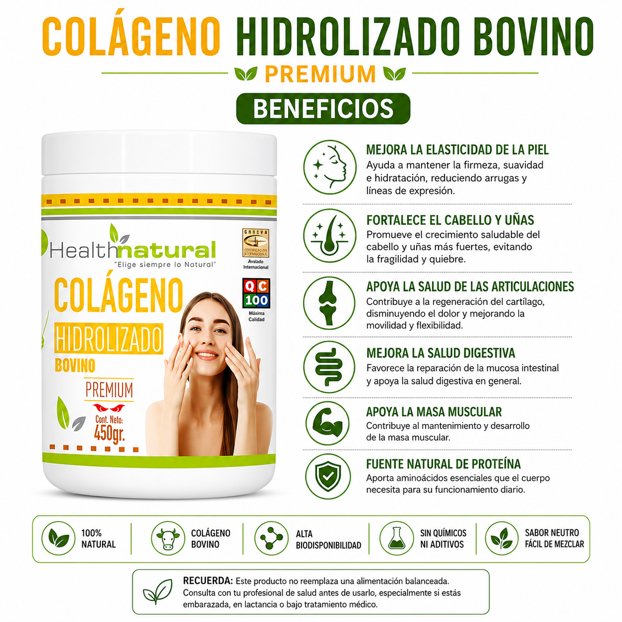 PACK 3 COLÁGENO HIDROLIZADO PREMIUM HEALTHNATURAL 1350MG - 2