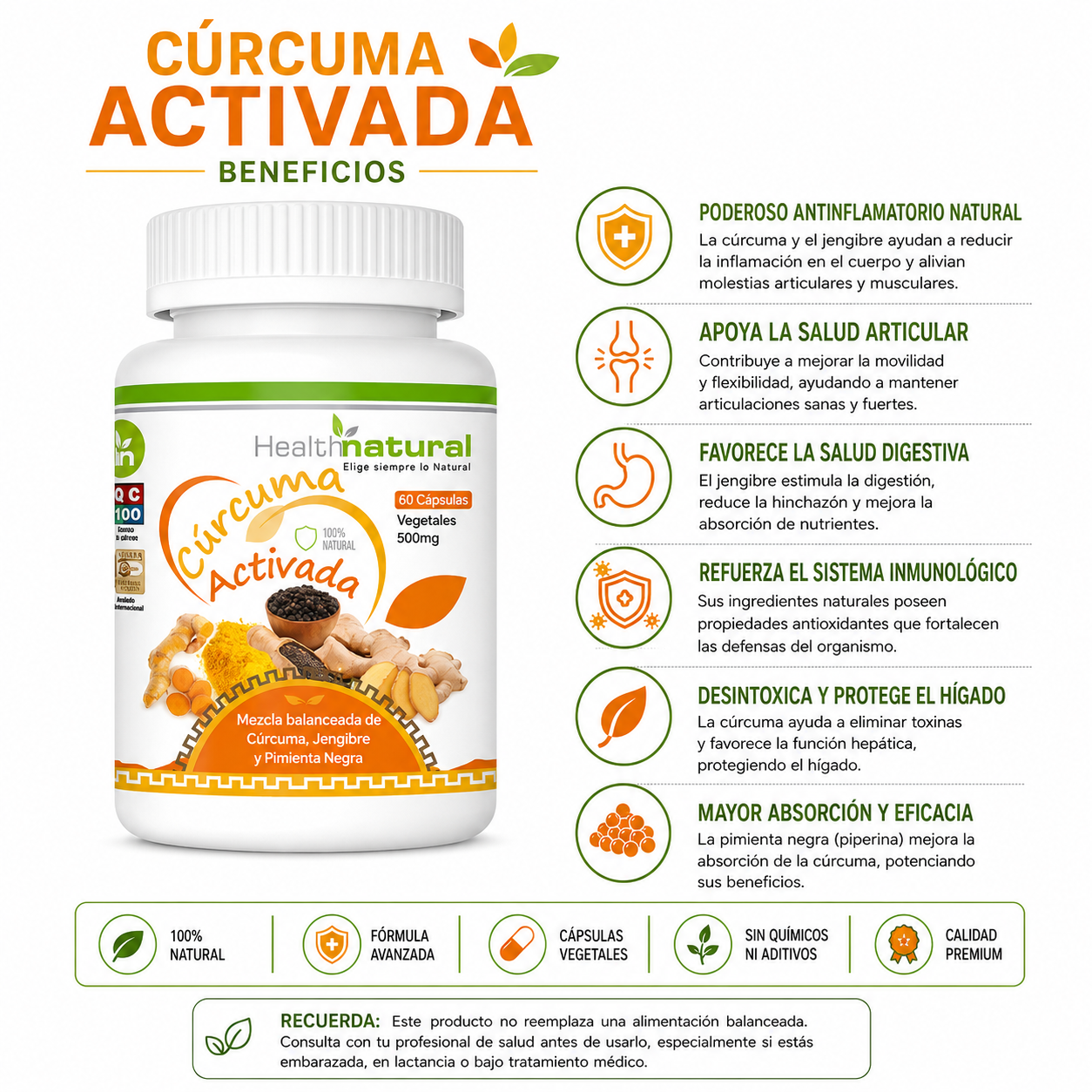 PACK 2 CÚRCUMA ACTIVADA HEALTHNATURAL 1000MG - 2