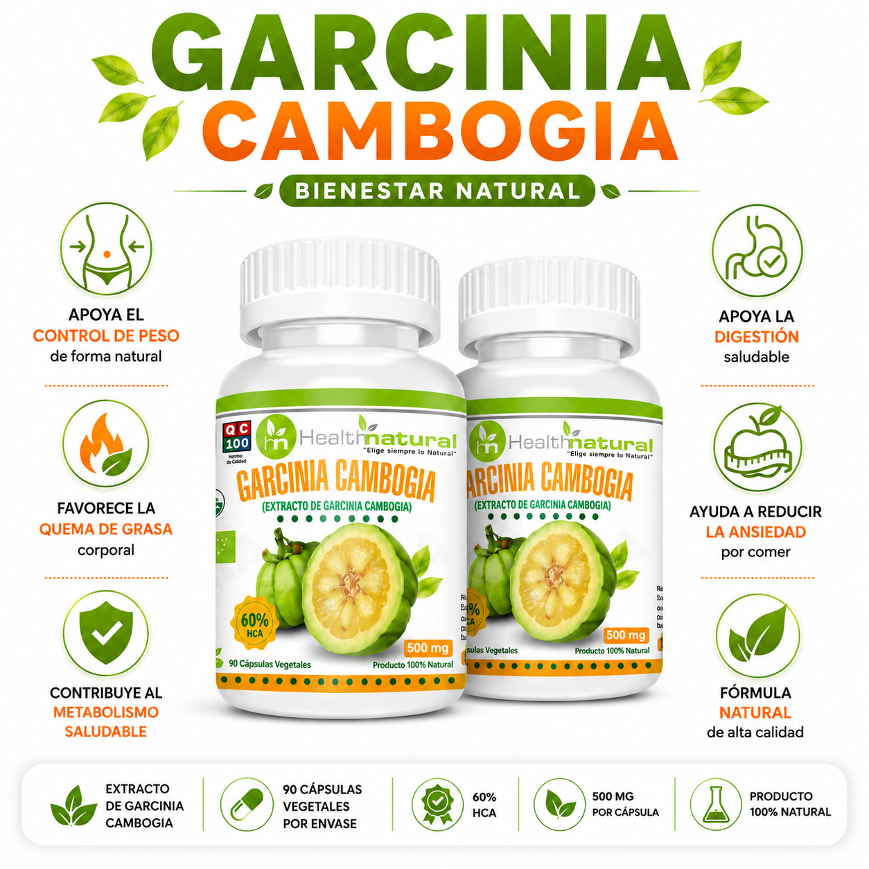 PACK 2 GARCINIA CAMBOGIA HEALTHNATURAL 1000MG - 1