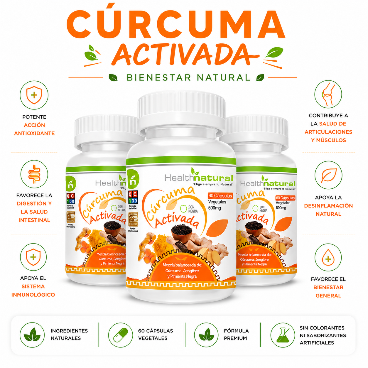PACK 3 CÚRCUMA ACTIVADA HEALTHNATURAL 1500MG - 1