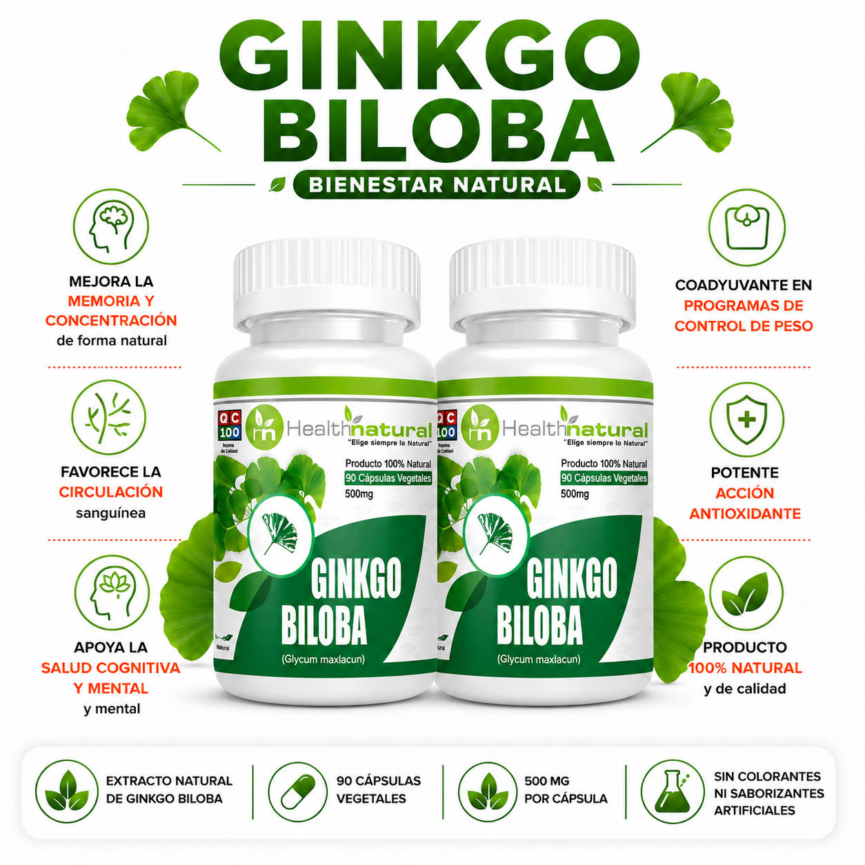PACK 2 GINKGO BILOBA HEALTHNATURAL 1000MG - 1
