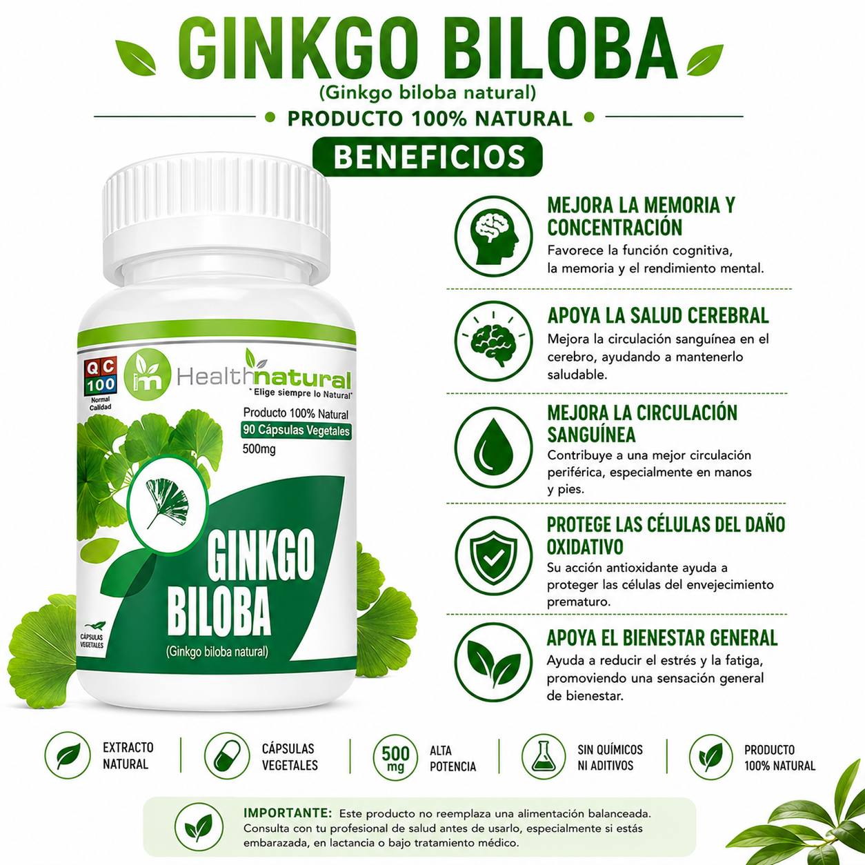 GINKGO BILOBA HEALTHNATURAL 500MG - 2