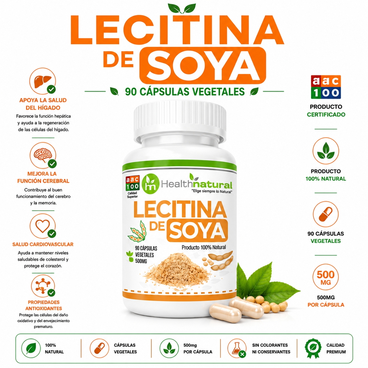 LECITINA DE SOYA HEALTHNATURAL 500MG - 1