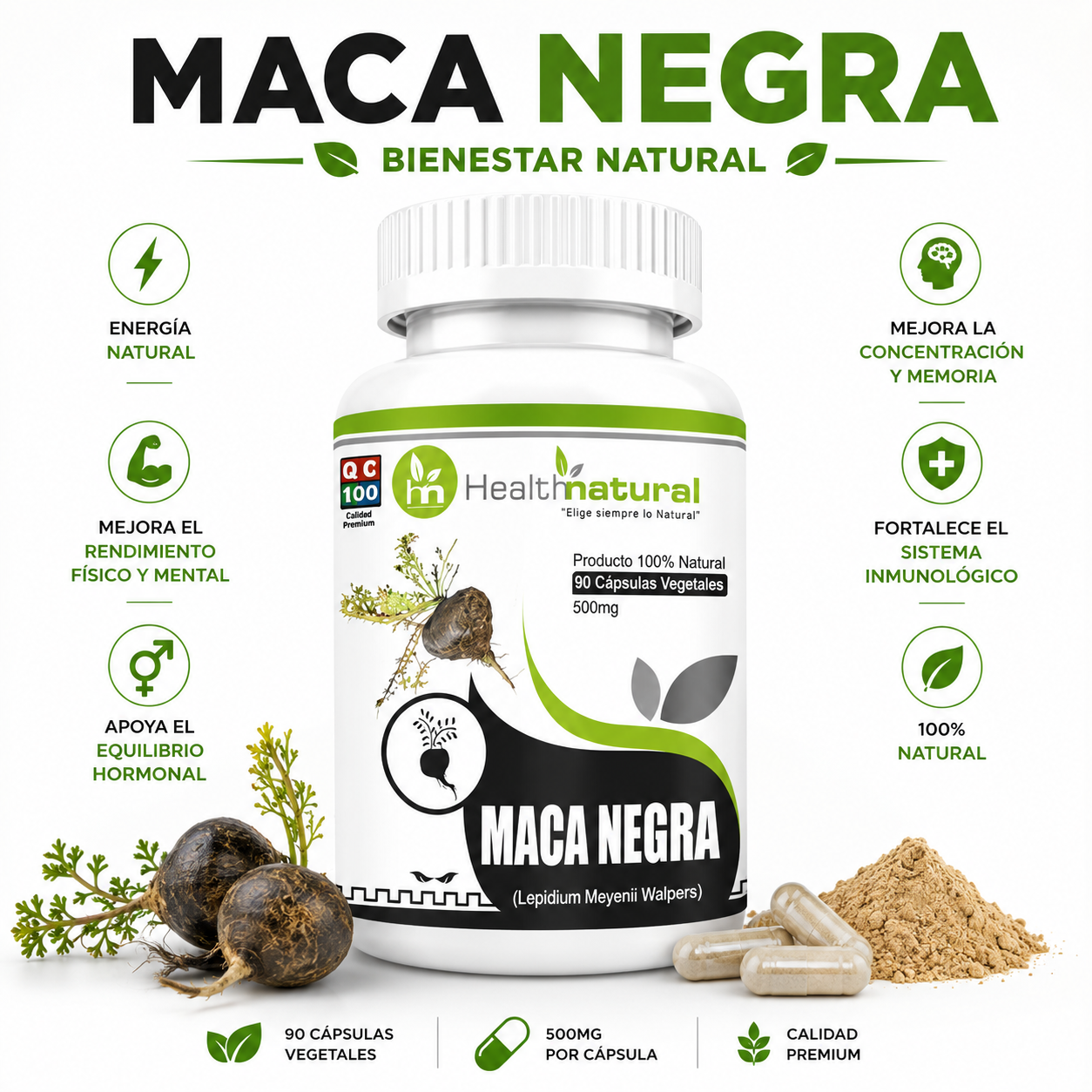 MACA NEGRA HEALTHNATURAL 500MG - 1