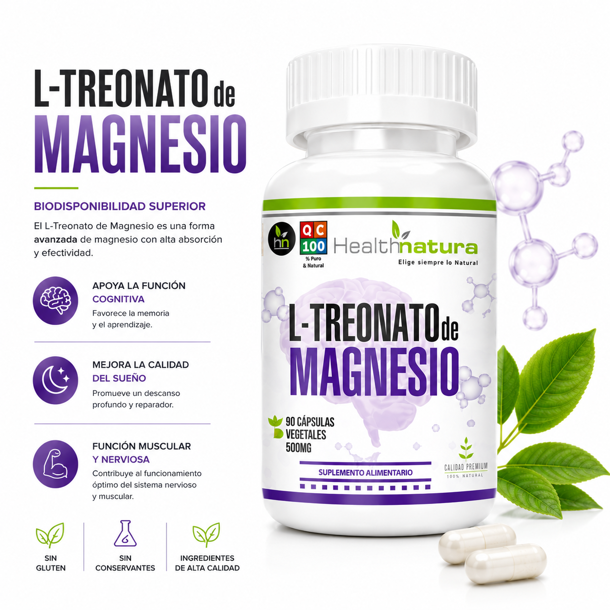 L-TREONATO DE MAGNESIO HEALTHNATURAL 500MG - 1