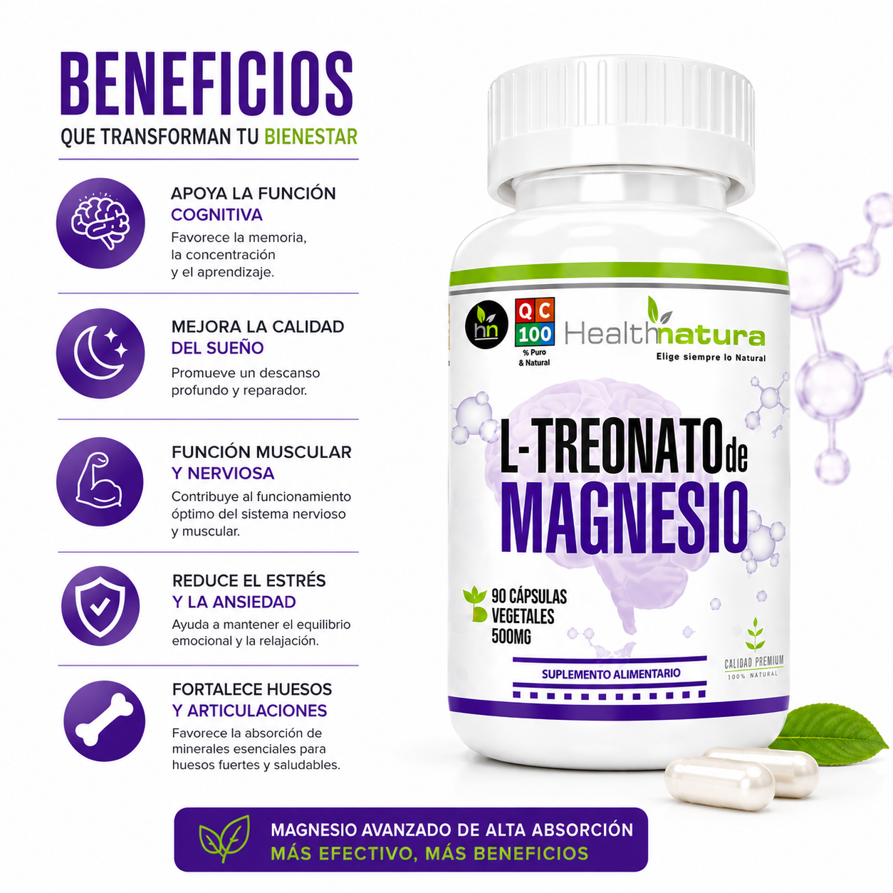 L-TREONATO DE MAGNESIO HEALTHNATURAL 500MG - 2