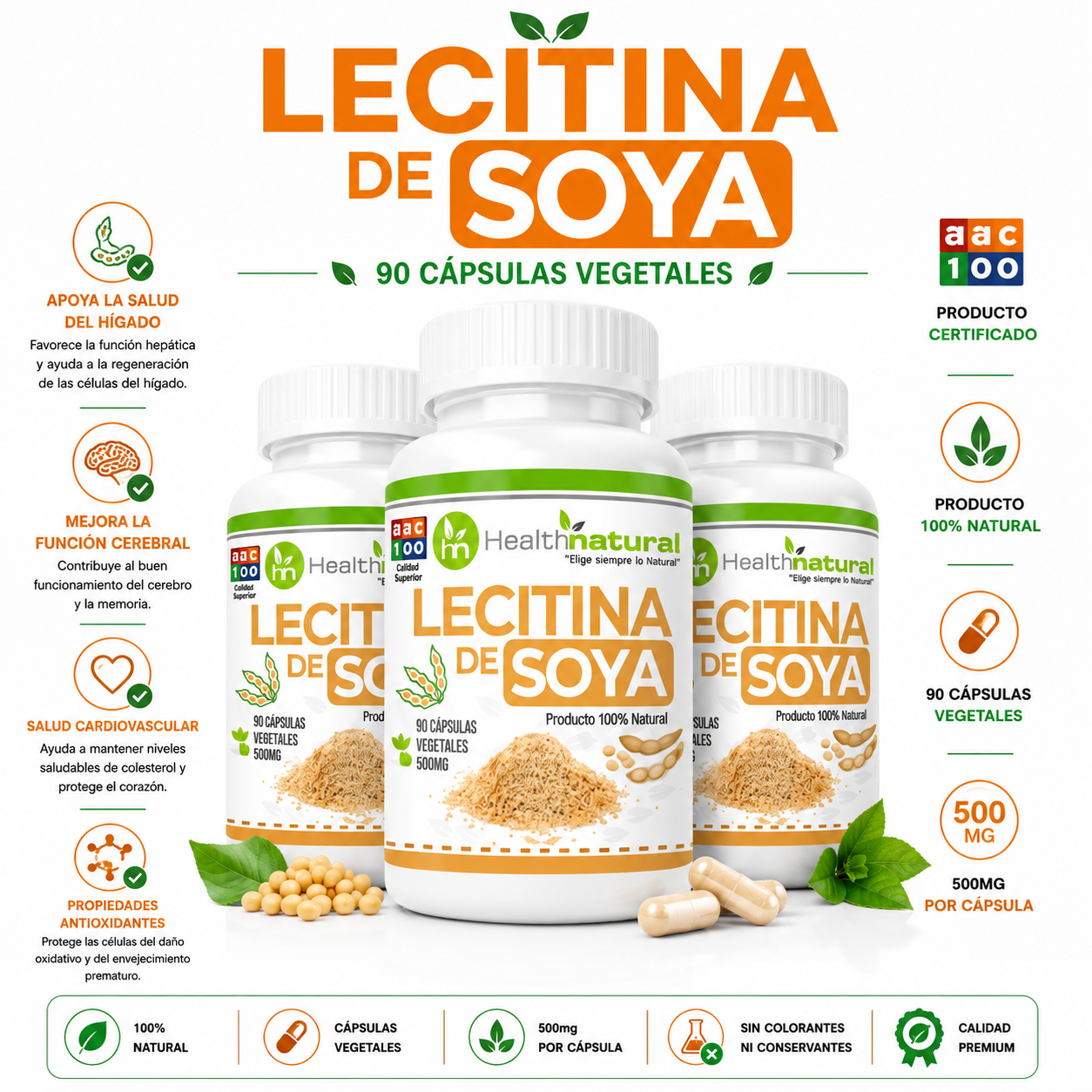 PACK 3 LECITINA DE SOYA HEALTHNATURAL 1500MG - 1
