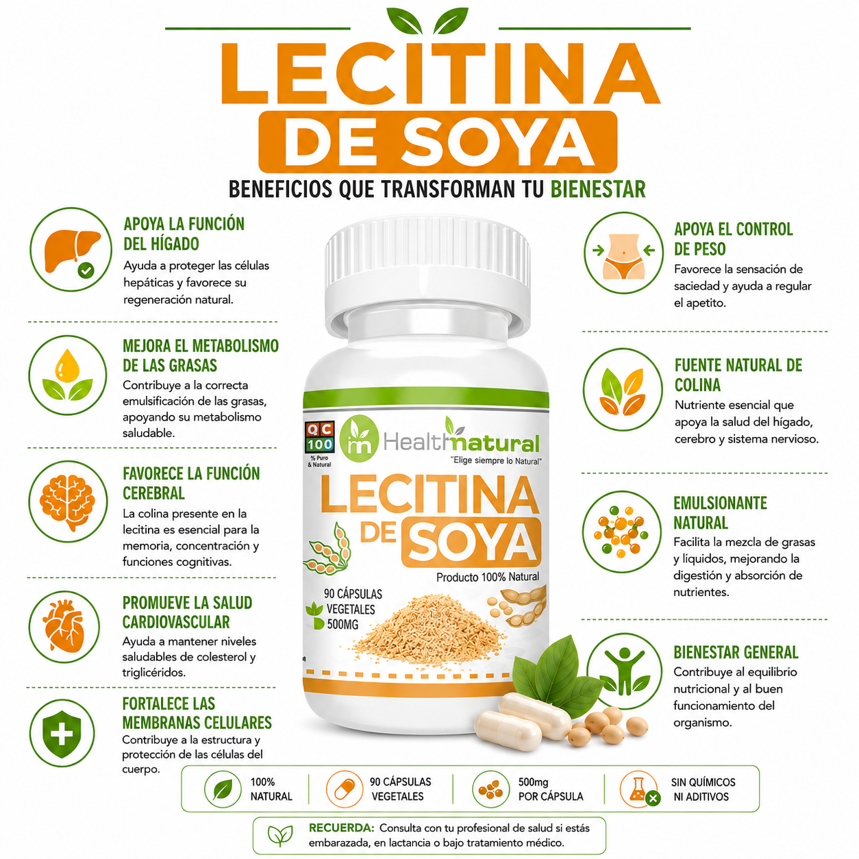 PACK 3 LECITINA DE SOYA HEALTHNATURAL 1500MG - 2