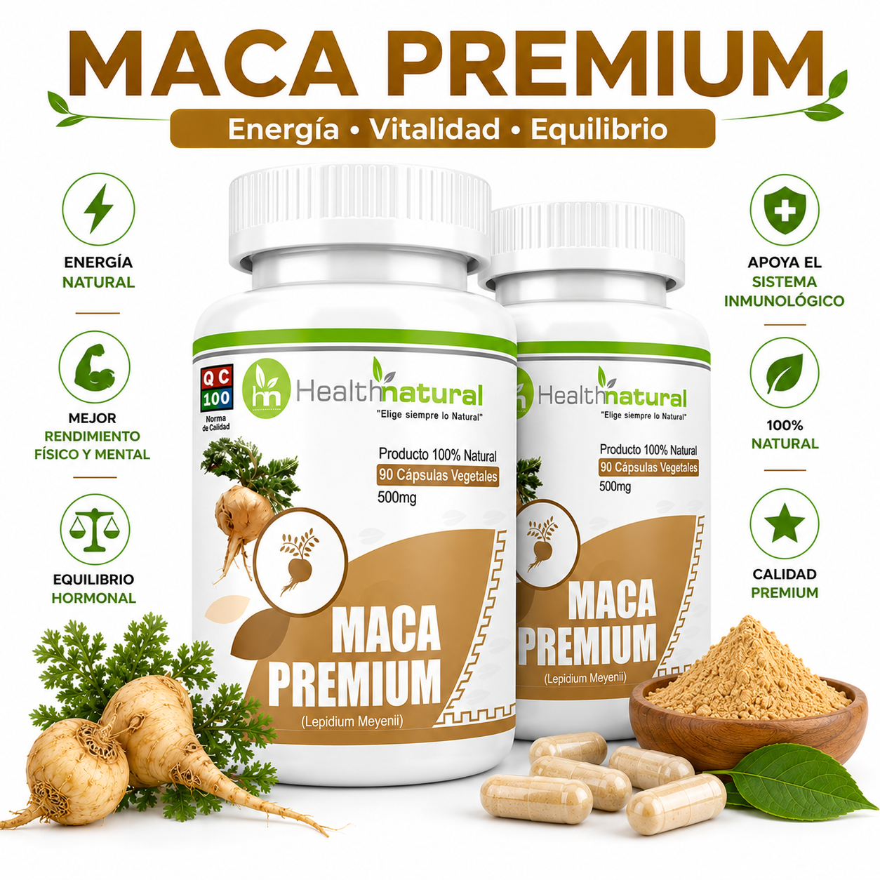 PACK 2 MACA PREMIUM HEALTHNATURAL 1000MG - 1
