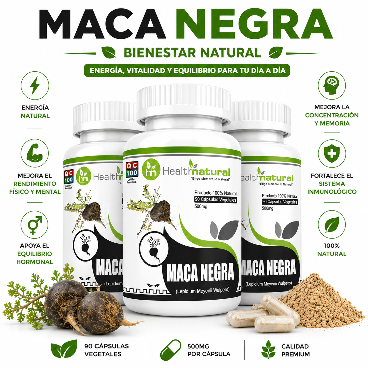 PACK 3 MACA NEGRA HEALTHNATURAL 1500MG - 1