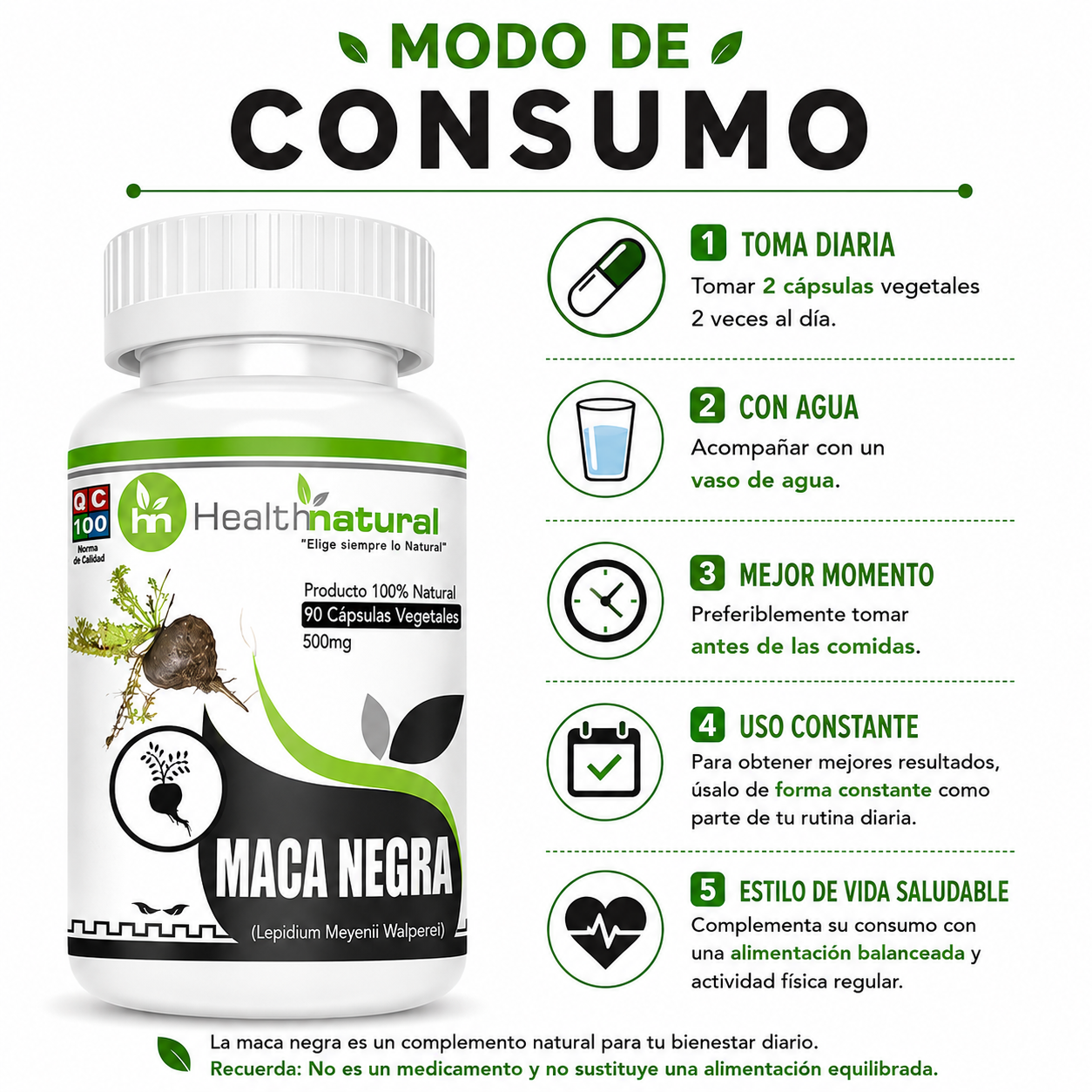 PACK 3 MACA NEGRA HEALTHNATURAL 1500MG - 3
