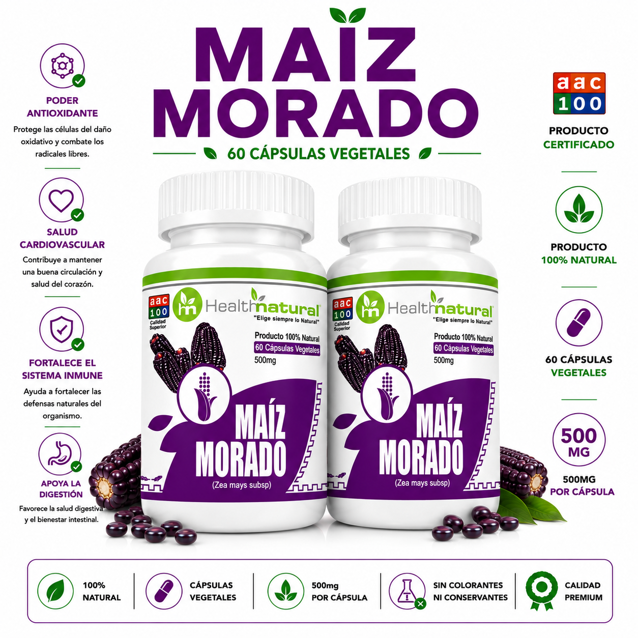 PACK 2 MAIZ MORADO HEALTHNATURAL 1000MG - 1
