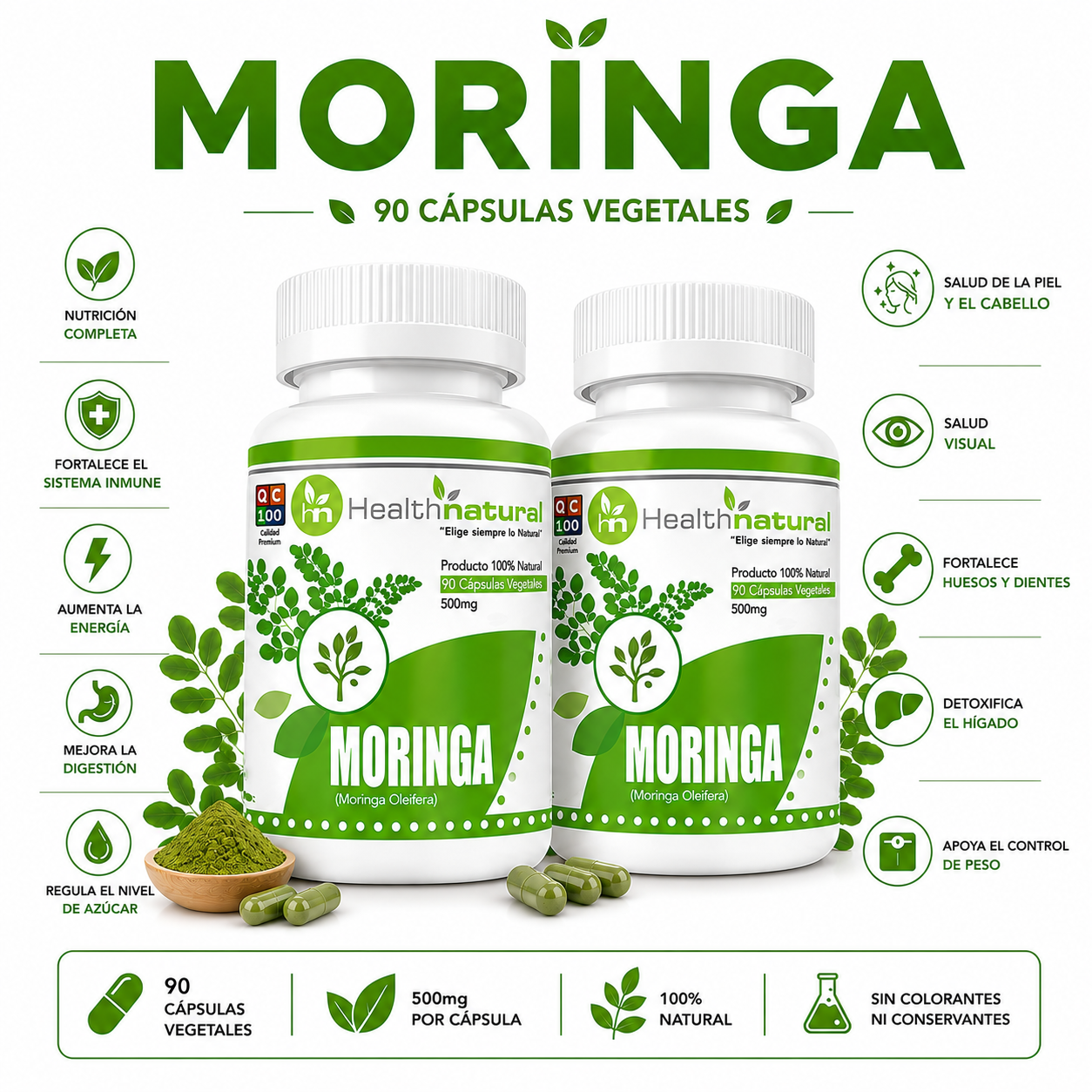 PACK 2 MORINGA HEALTHNATURAL 1000MG - 1