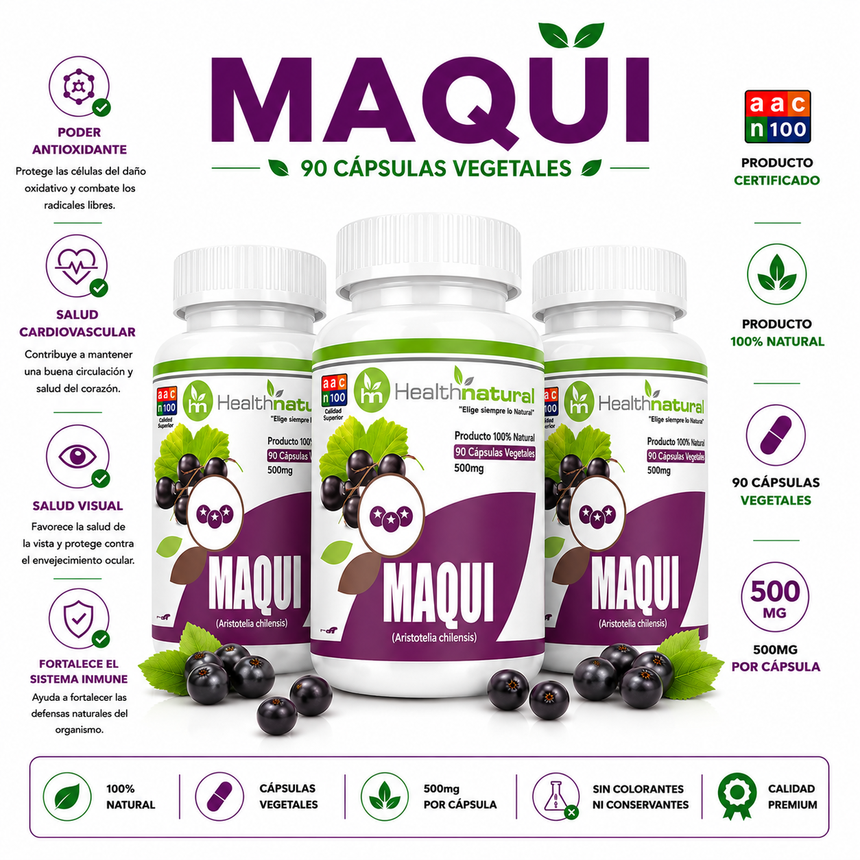 PACK 3 MAQUI HEALTHNATURAL 1500MG - 1