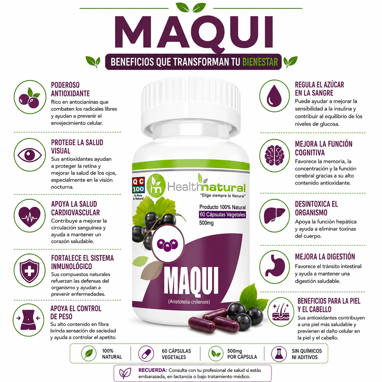 PACK 3 MAQUI HEALTHNATURAL 1500MG - 2