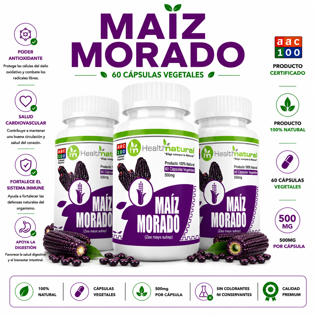 PACK 3 MAIZ MORADO HEALTHNATURAL 1500MG - 1