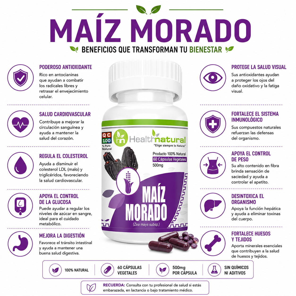 PACK 3 MAIZ MORADO HEALTHNATURAL 1500MG - 2