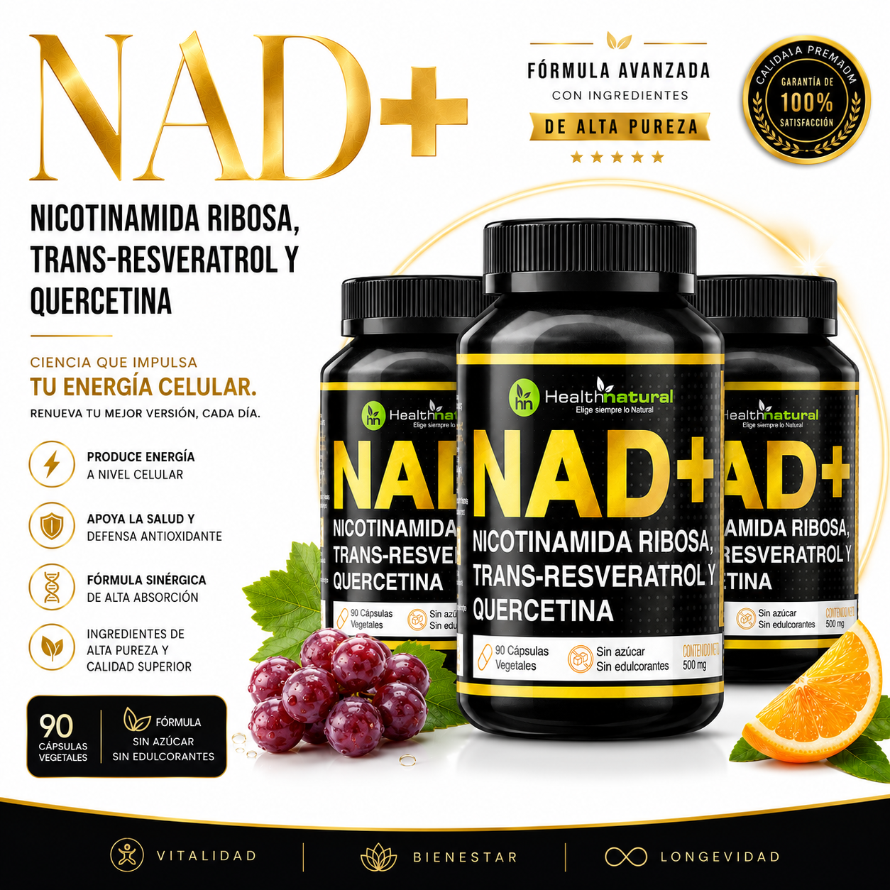 PACK 3 NAD+ HEALTHNATURAL 1500MG - 1