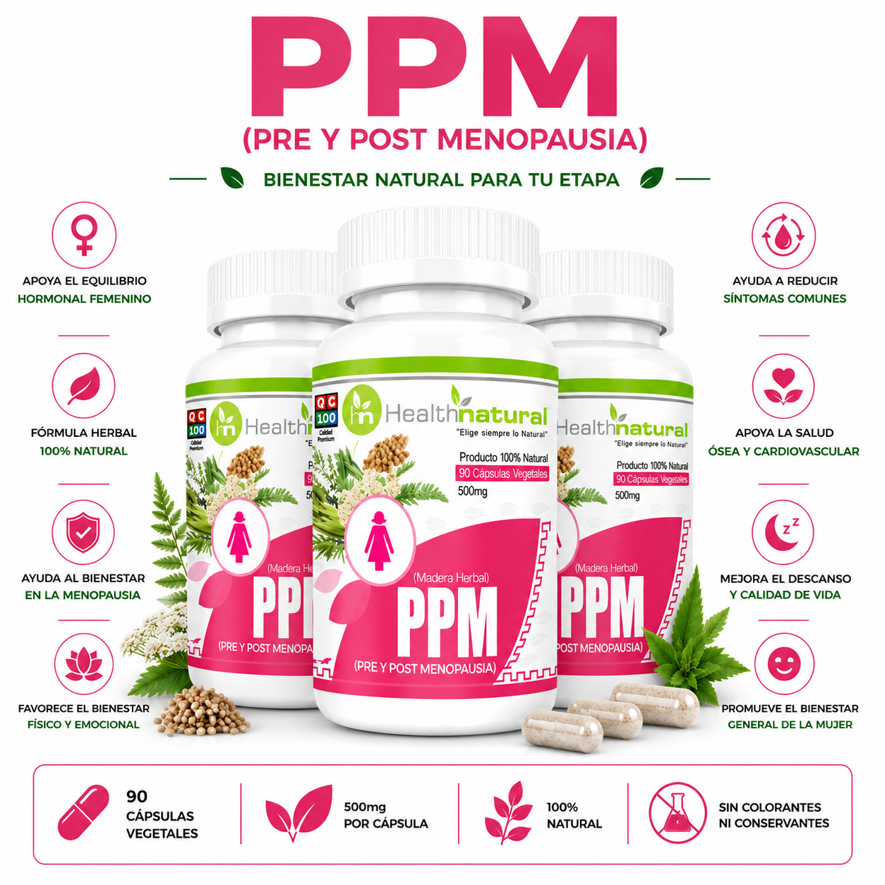 PACK 3 PPM(PRE Y POST MENOPAUSIA) HEALTHNATURAL 1500MG - 1