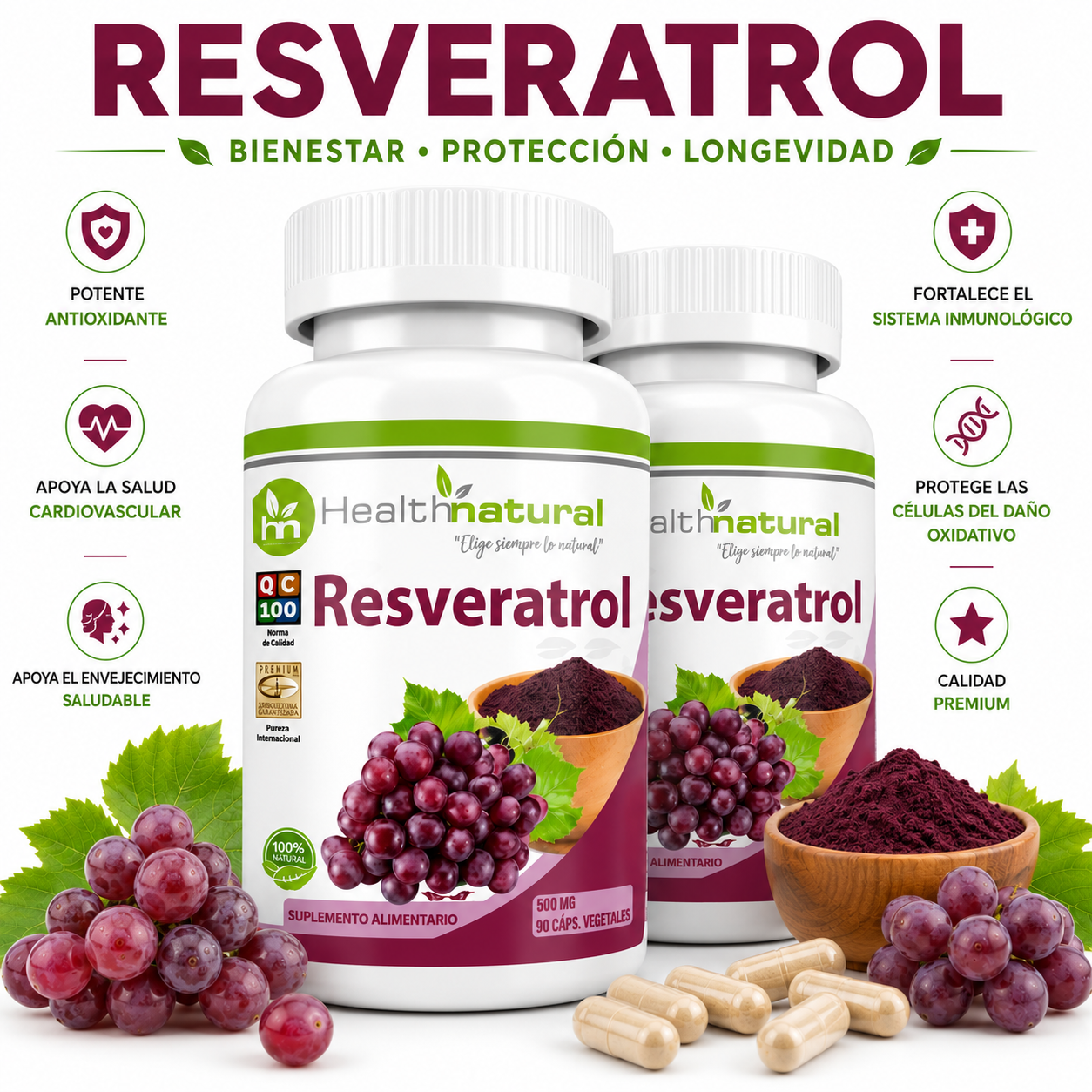 PACK 2 RESVERATROL HEALTHNATURAL 1000MG - 1