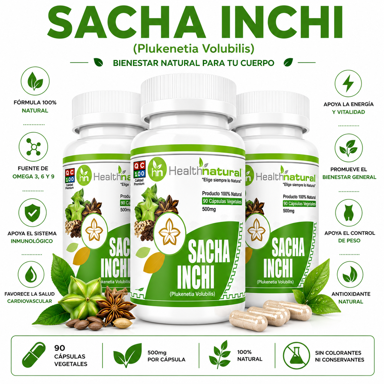 PACK 3 SACHA INCHI HEALTHNATURAL 1500MG - 1